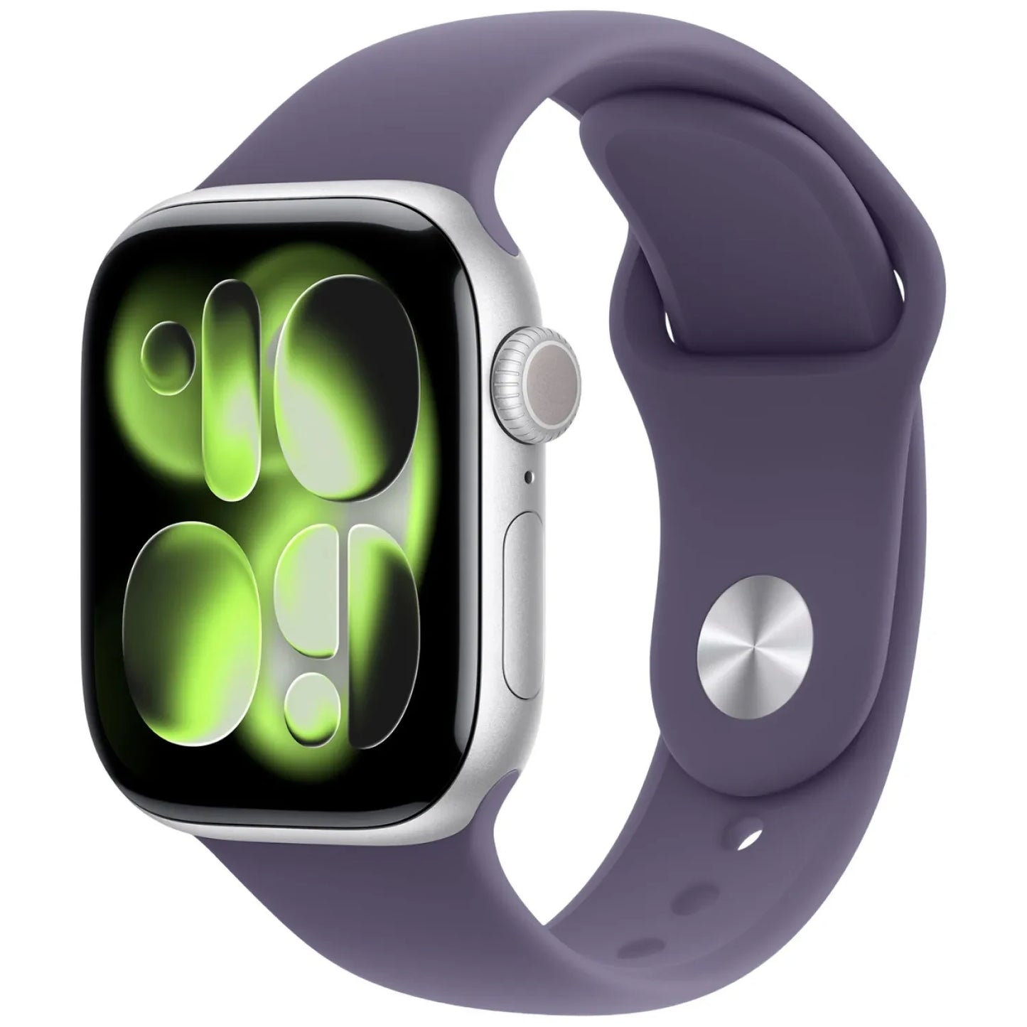Apple Watch Series 11 GPS + Cellular 46mm Silver Aluminum Case with Purple Fog Sport Band - S/M