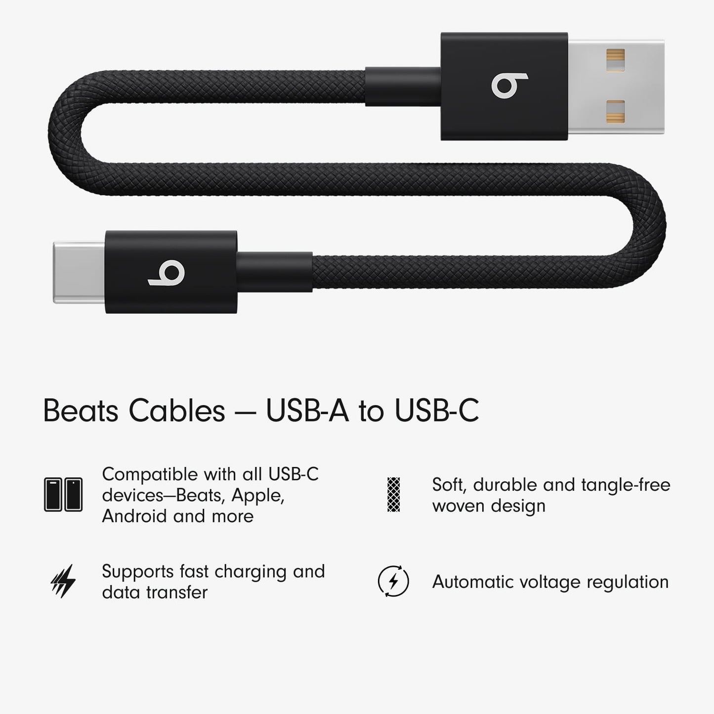 Apple Beats USB-A To USB-C Woven Short Cable (20 Cm) - Bolt Black