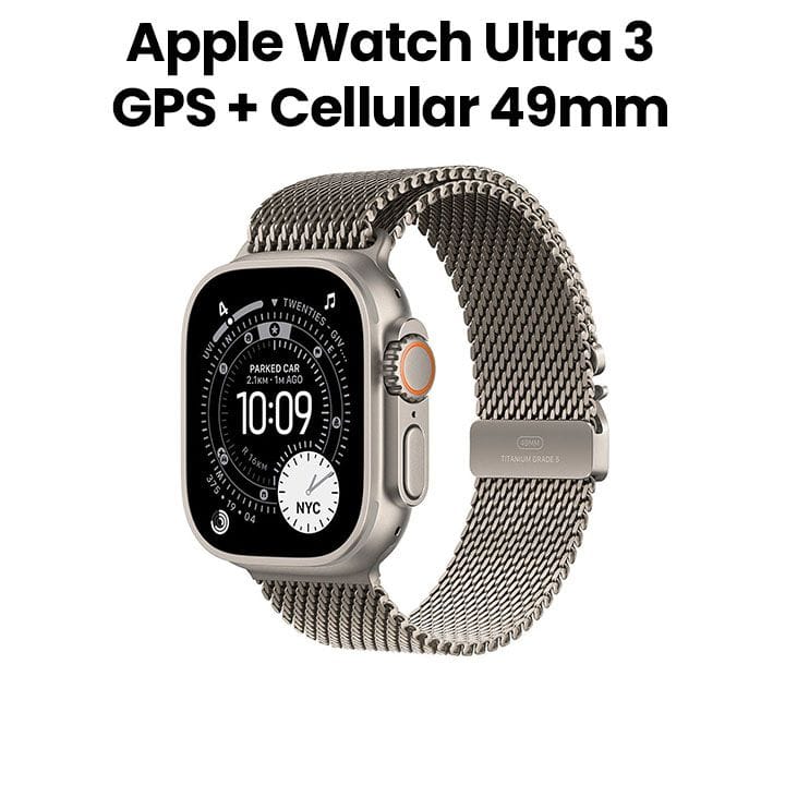 Apple Watch Ultra 3 GPS + Cellular 49mm Natural Titanium Case with Natural Titanium Milanese Loop - Small