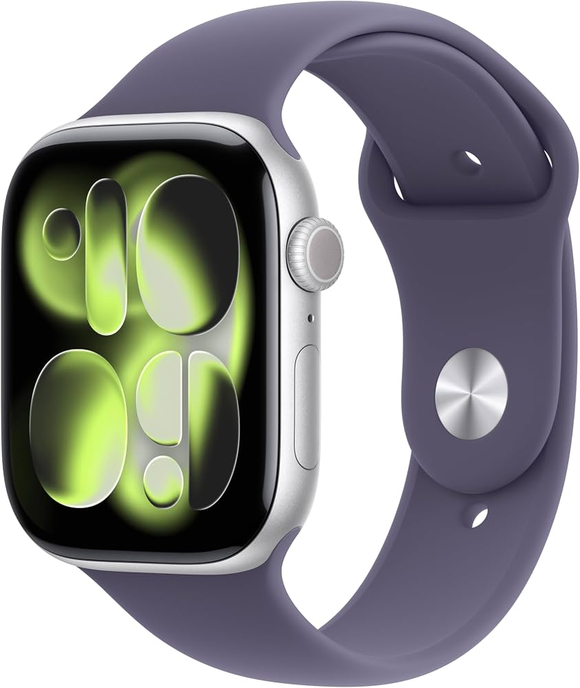 Apple Watch Series 11 GPS + Cellular 46mm Silver Aluminum Case with Purple Fog Sport Band - S/M