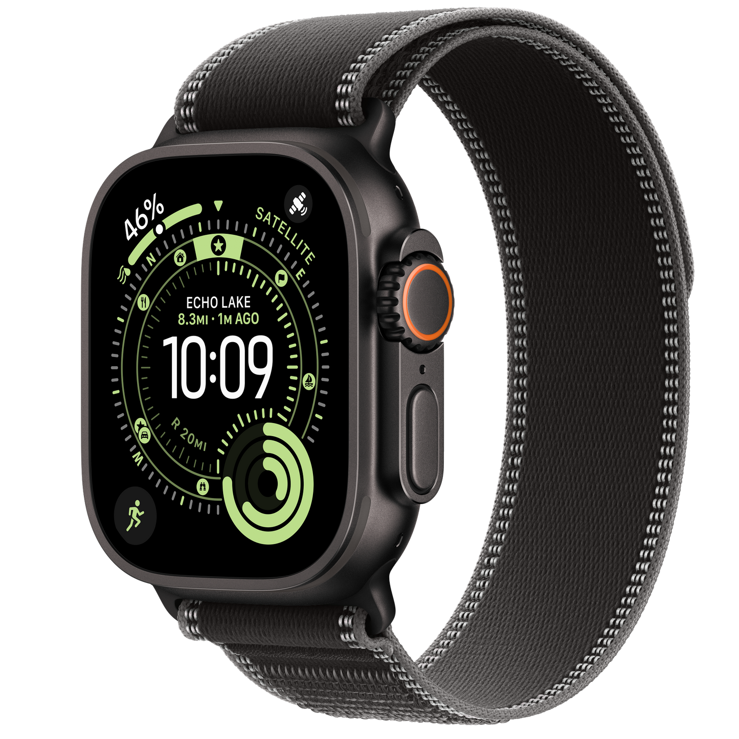 Apple Watch Ultra 3 GPS + Cellular 49mm Black Titanium Case with Black/Charcoal Trail Loop - S/M