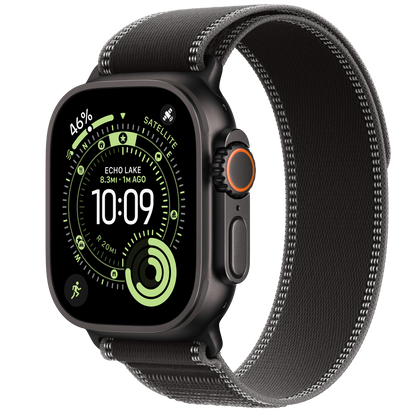 Apple Watch Ultra 3 GPS + Cellular 49mm Black Titanium Case with Black/Charcoal Trail Loop - S/M