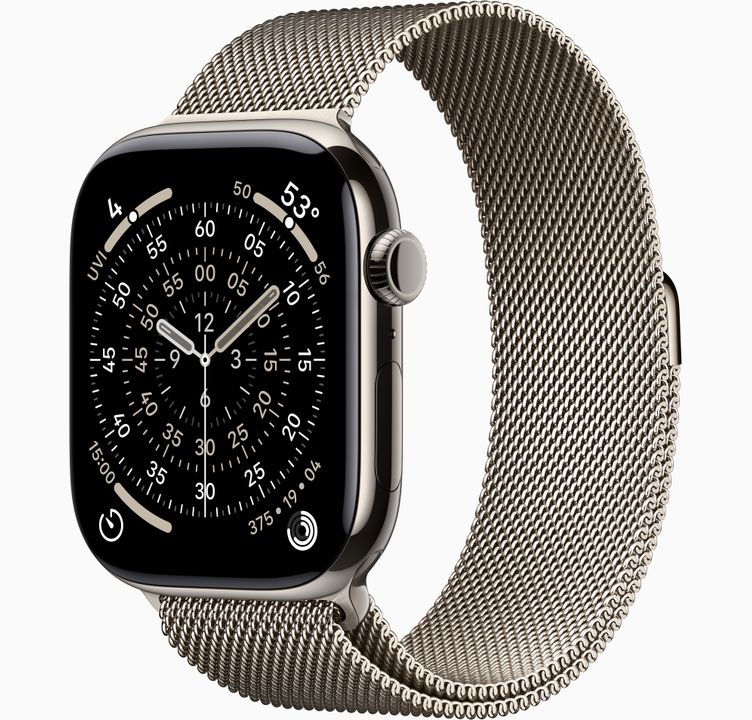 Apple Watch Series 11 GPS + Cellular 46mm Natural Titanium Case with Stone Gray Sport Band - S/M