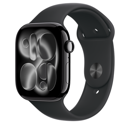 Apple Watch Series 11 GPS + Cellular 46mm Jet Black Aluminum Case with Black Sport Band - M/L