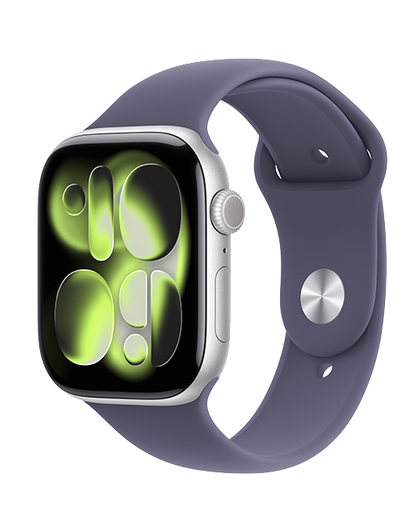 Apple Watch Series 11 GPS + Cellular 46mm Silver Aluminum Case with Purple Fog Sport Band - S/M
